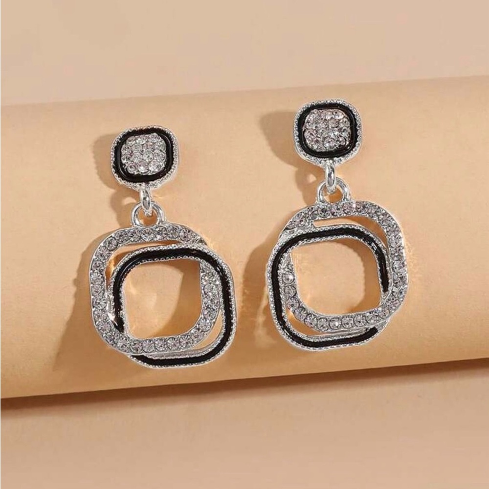 Silver & Black Crystal Drop Earrings